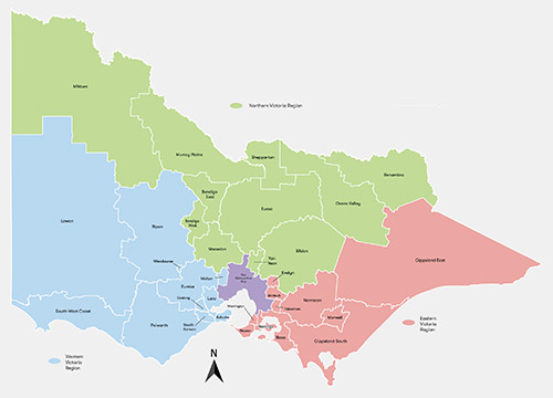 Thumbnail map version of the Victorian Electoral Regions